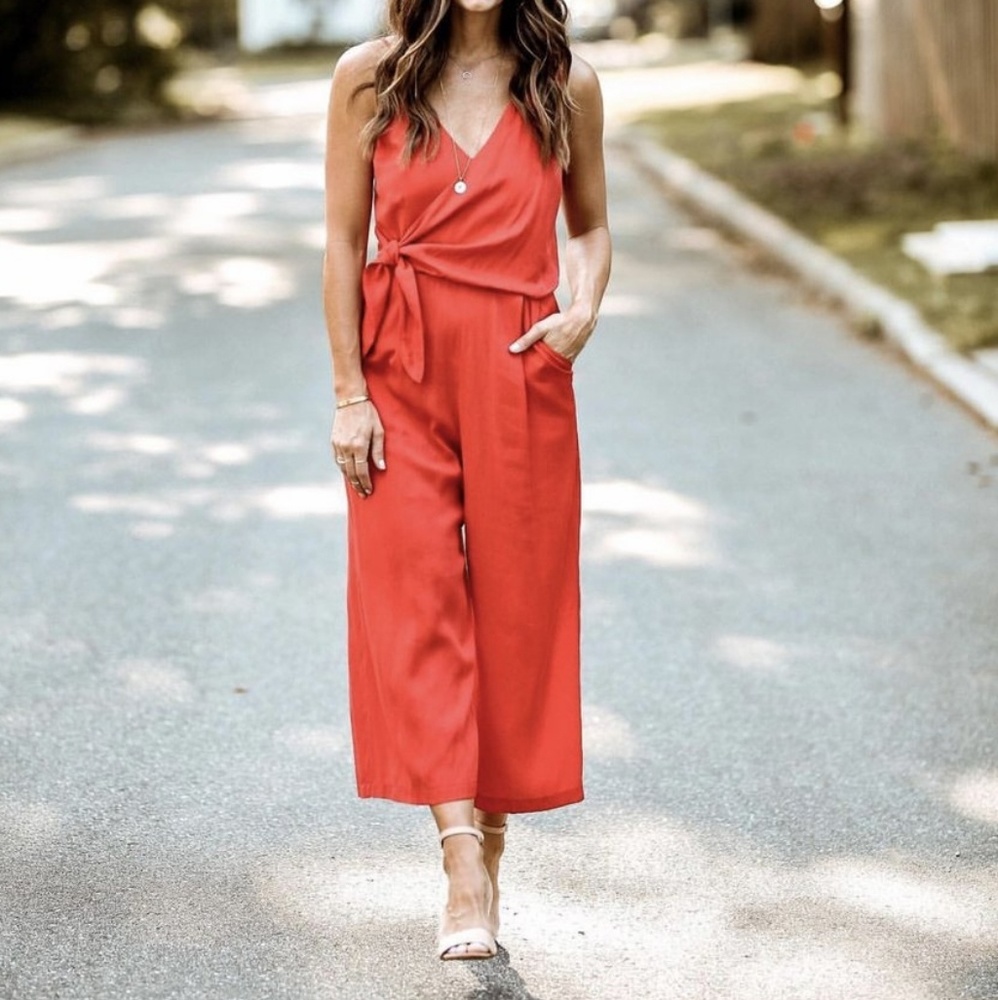 NWOT Greylin Red Tie Front Laila Cropped Jumpsuit